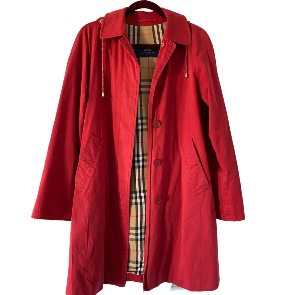 Burberry Red Car Coat with Detachable Hoodie